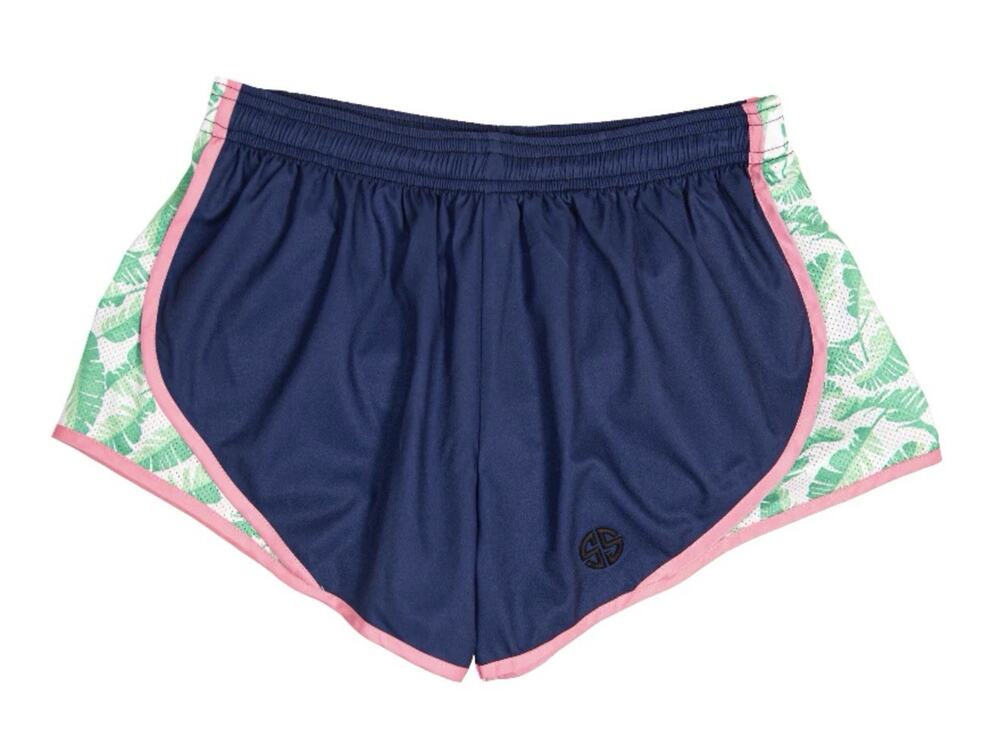 Simply Southern Run Shorts Women’s XL Navy Pink Palm Preppy Sorority